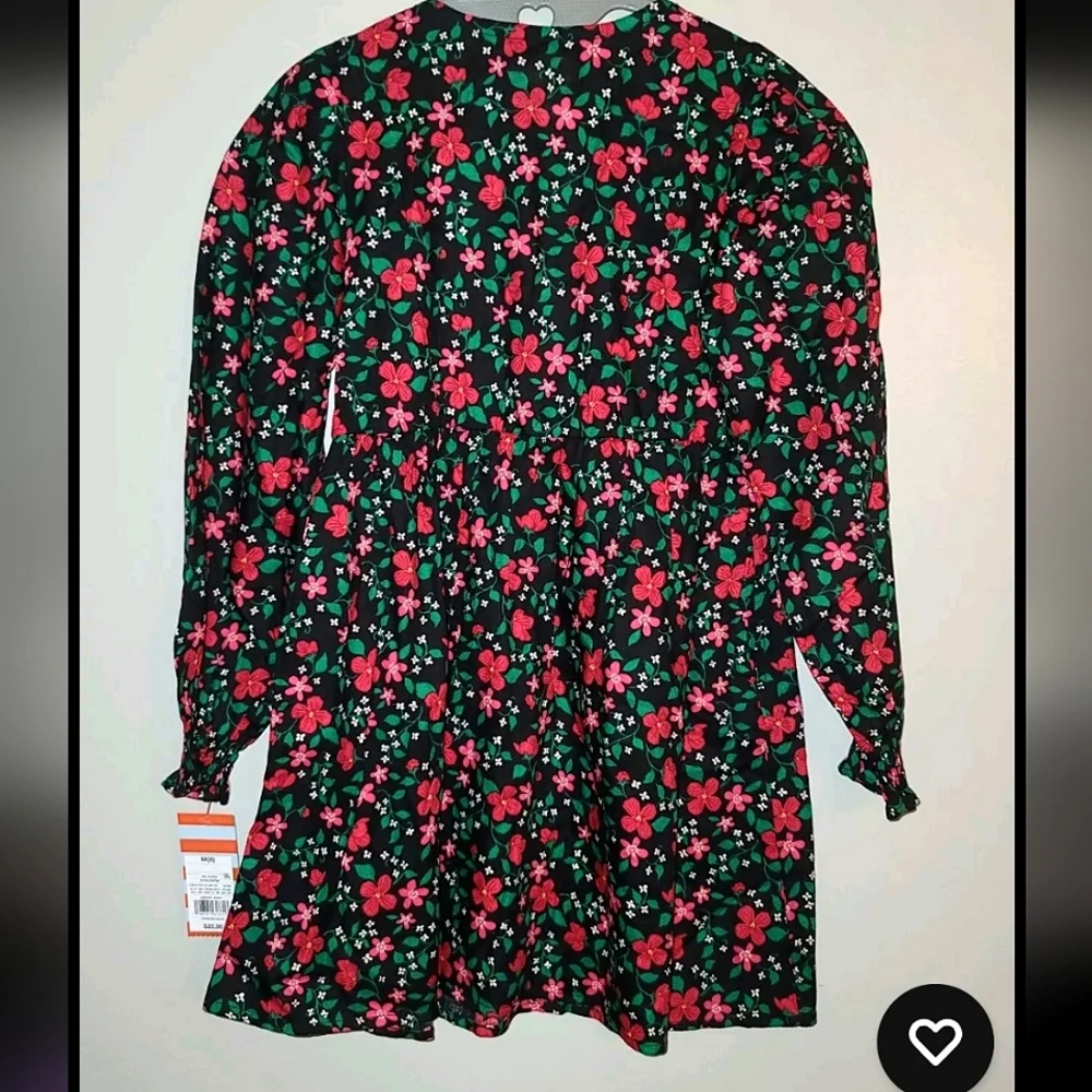 Cat & Jack Girls’ Long Sleeve Woven Dress - Black Floral 10/12 NWT - Picture 3 of 3